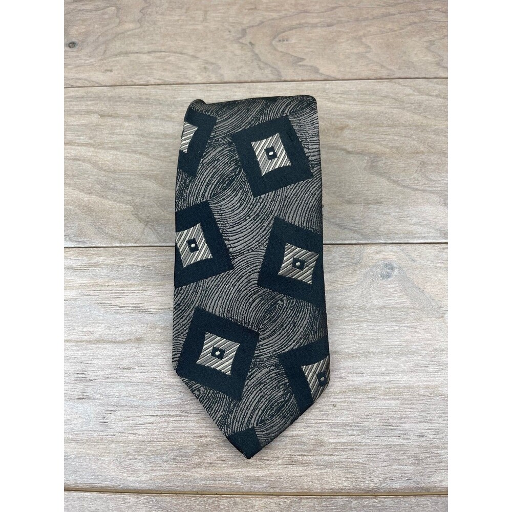 Hunting Horn Men's Tie Black Gray Geometric Silk Classic Design